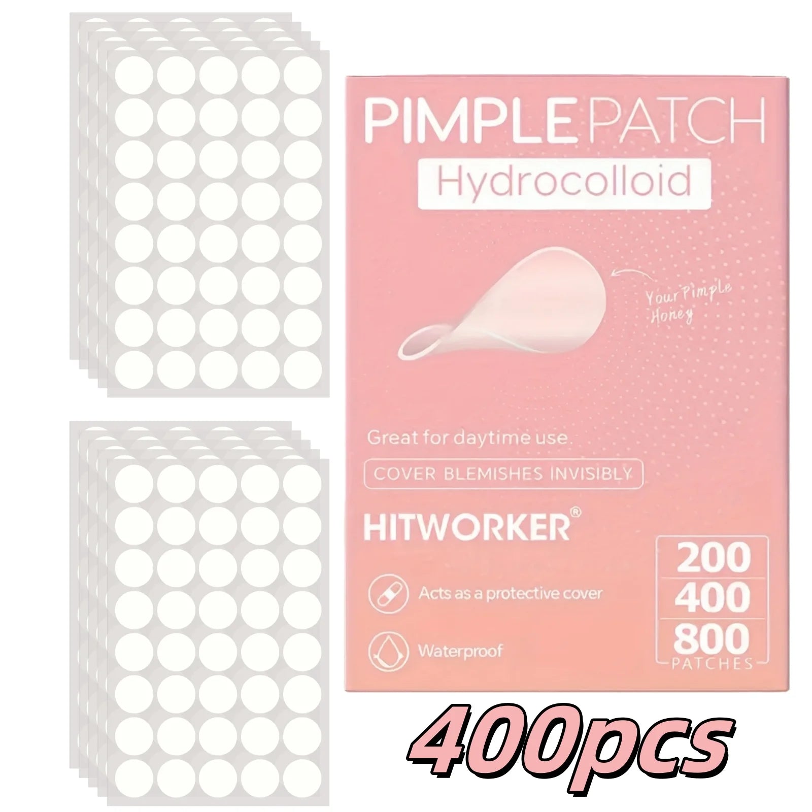 200/400/800 Pieces HITWORKER Hydrocolloid Acne Patches - Invisible, High-Quality Pimple Stickers with Salicylic Acid & Tea Tree