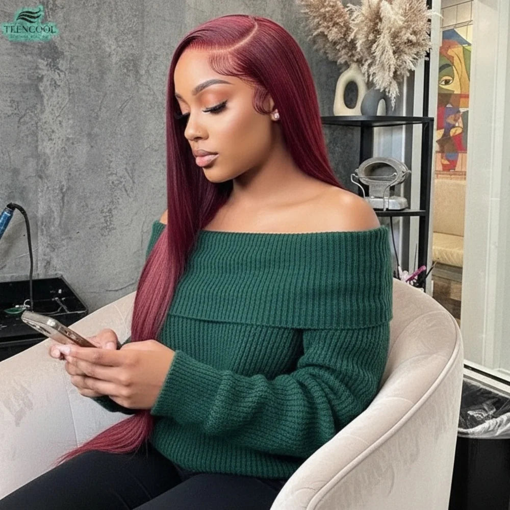 Burgundy 13x6 Hd Lace Frontal 99J Colored Red Wigs 30 Inch 13x4 Lace Front Pre Plucked 200 Density Human Hair Brazilian Wigs