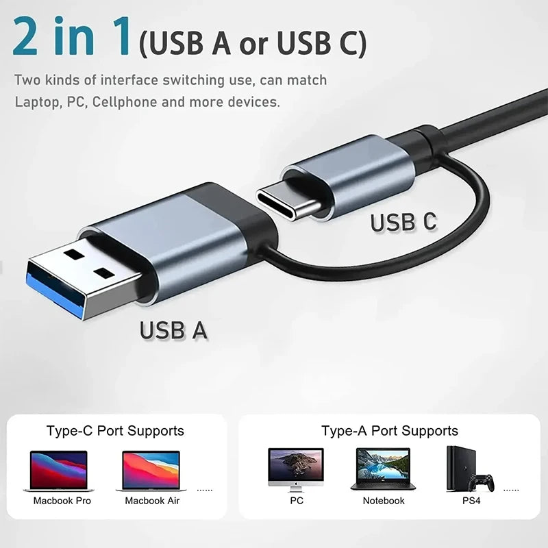 8 in 2 USB C Hub Docking Station with Micro SD Card Reader 35mm Audio Jack Adapter for Laptop Tablet Phone Disk Converter