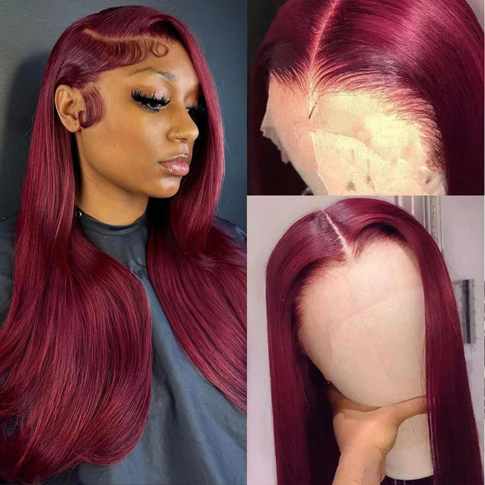 Burgundy 13x6 Hd Lace Frontal 99J Colored Red Wigs 30 Inch 13x4 Lace Front Pre Plucked 200 Density Human Hair Brazilian Wigs