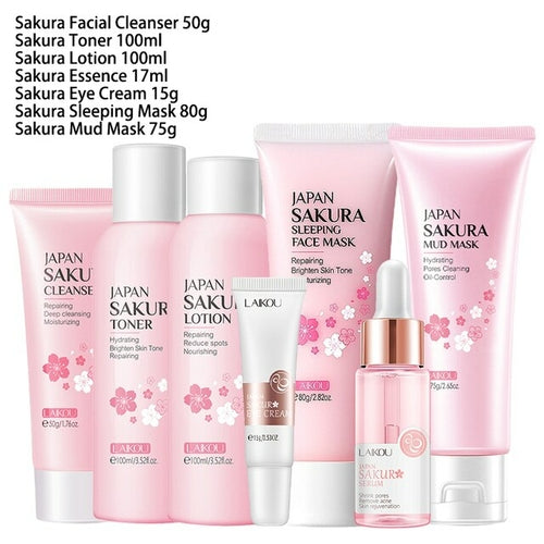 9pcs Facial Products Kit Sakura Skin Care Set Facial Cleanser Face