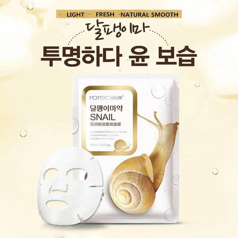 10pcs Snail Moisturizing Face Mask Replenishment Oil Control Tender