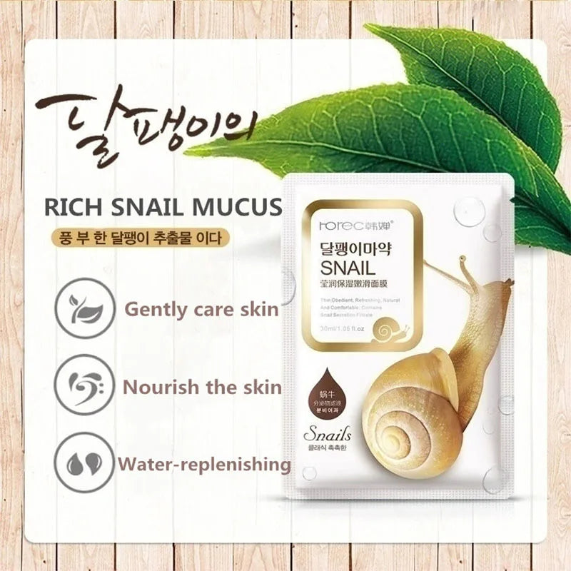 10pcs Snail Moisturizing Face Mask Replenishment Oil Control Tender