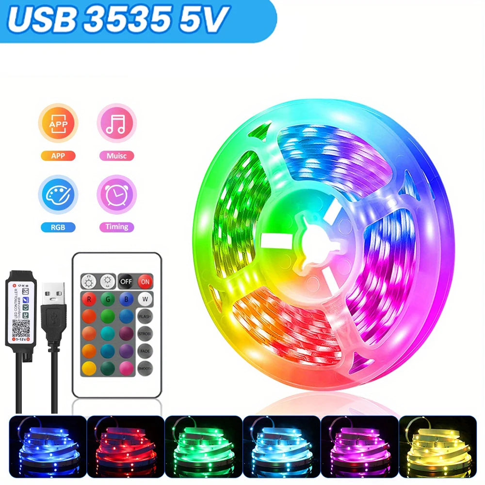 1-20M 5V LED Strip Lights RGB 5050 Tv lights backlighting，Led Strip Lighting Music Sync, Color Changing for Party Home