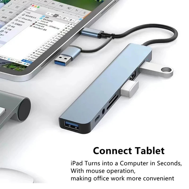 8 in 2 USB C Hub Docking Station with Micro SD Card Reader 35mm Audio Jack Adapter for Laptop Tablet Phone Disk Converter