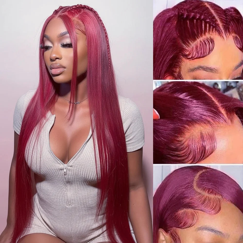 Burgundy 13x6 Hd Lace Frontal 99J Colored Red Wigs 30 Inch 13x4 Lace Front Pre Plucked 200 Density Human Hair Brazilian Wigs